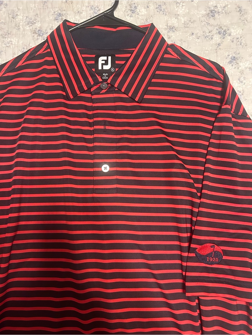 Brunswick Country Club 1920 FootJoy Red and Black Striped Men's Golf Polo Shirt